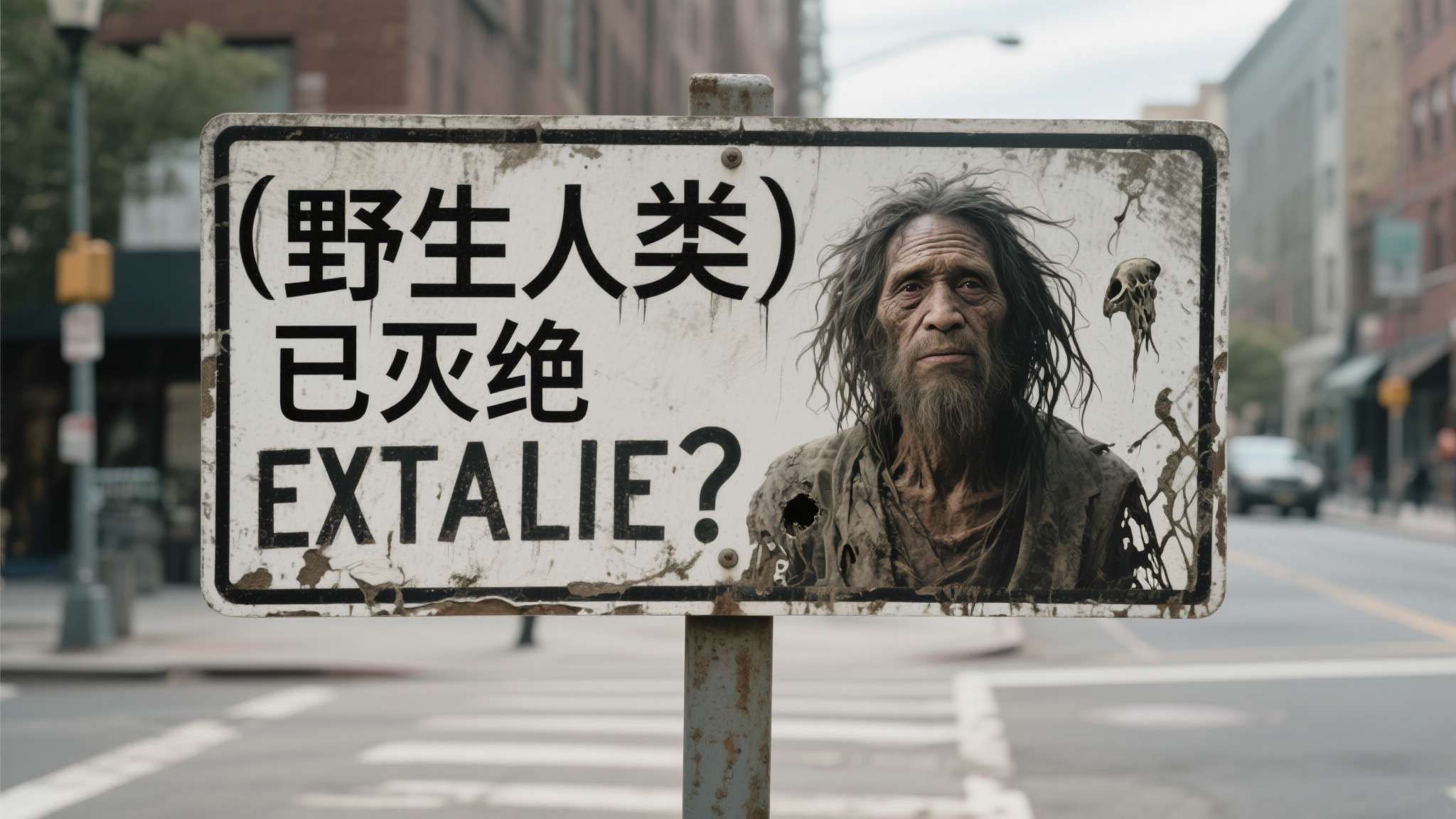 如果你在街上看到一块牌子写着"野生人类已灭绝"，你会一笑而过，还是陷入沉思？这句